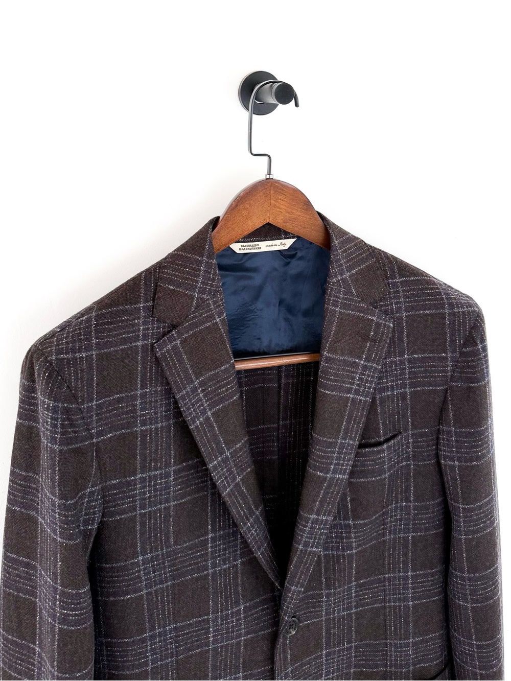 New Maurizio Baldassari Italian Wool Plaid Sport Coat Blazer Men's Brown Blue 40 - Picture 5 of 15